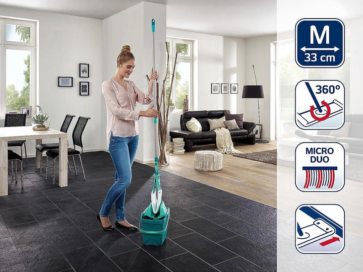 Leifheit Set Combi M mit 2 Wischbezügen, 1x Mikrofaser Bezug für alle glatten Böden und 1x elektrost