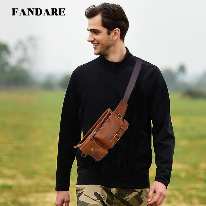 FANDARE Retro Bauchtasche Brusttasche Gürteltasche Hüfttasche Sport Leder Sling Bag Umhängetaschen H