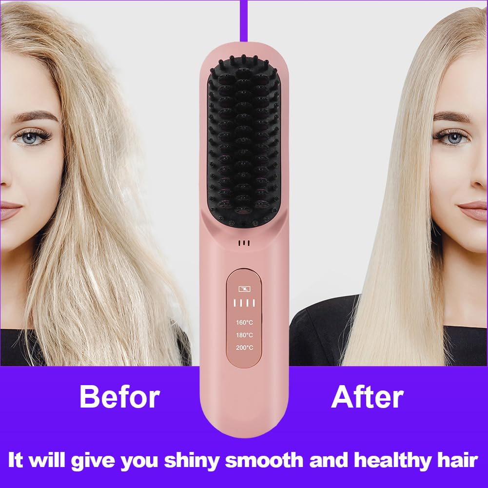 LOPHE Mini Haarglätterbürste, Glättbürste Kabellos, Hair Straightener Comb mit LCD-Bildschirm 3-Stuf