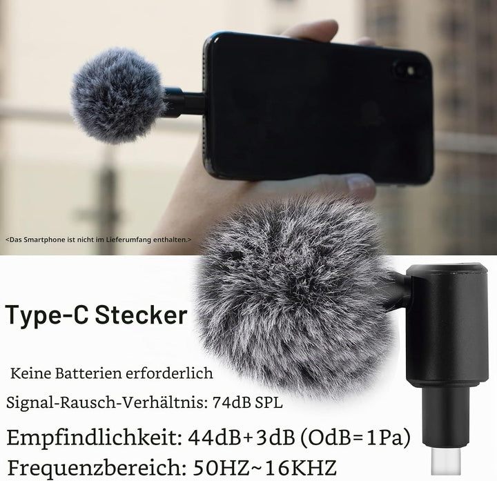 Andoer Mini Plug-in Smartphone Mikrofon Handy Mic Niere Tonabnehmer Typ-C Stecker 90° Winkel einstel