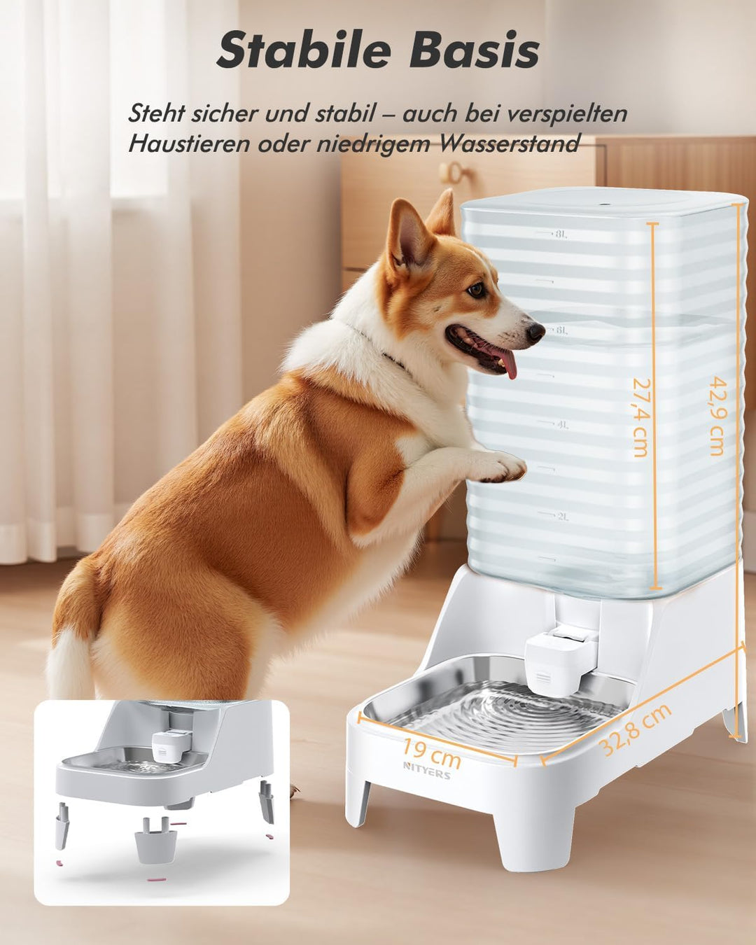 8L Wasserspender für Hunde und Katzen mit patentiertem Wasserhahn, futterautomat Katze mit Filter,ve