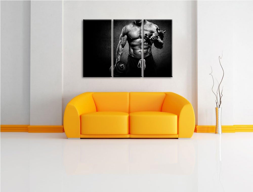 Dark Trainierender Bodybuilder schwarz/weiss 3-Teiler Leinwandbild 120x80 Bild auf Leinwand, XXL rie