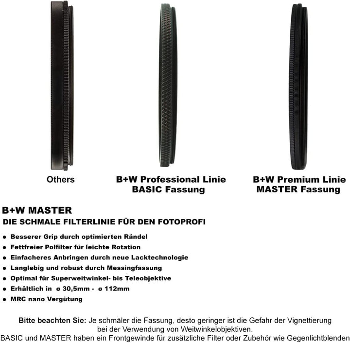 B+W Zirkularer Polarisationsfilter Käsemann High Transmission MRC Nano Master 46mm (16x vergütet, Sl