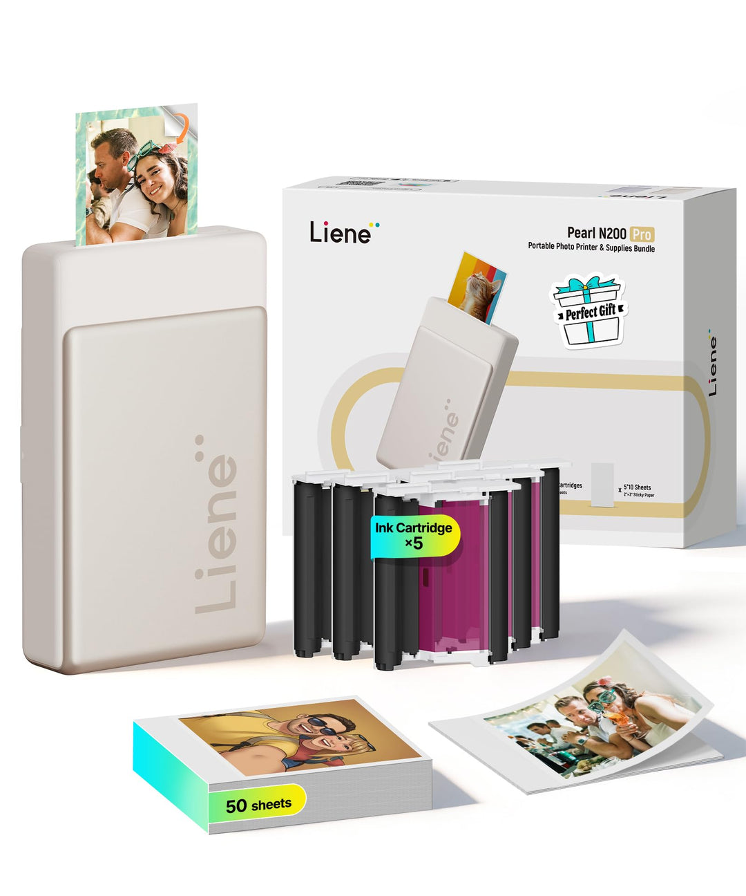 Liene Pearl N200 Pro Tragbarer Mini Fotodrucker mit Farbsublimation – Inkl. 50 selbstklebende Fotos