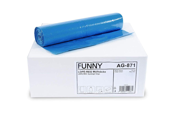 Funny LDPE-Regenerat Müllsäcke, blau, gerollt, 120 l, Typ 60, 1er Pack (1 x 250 Stück)