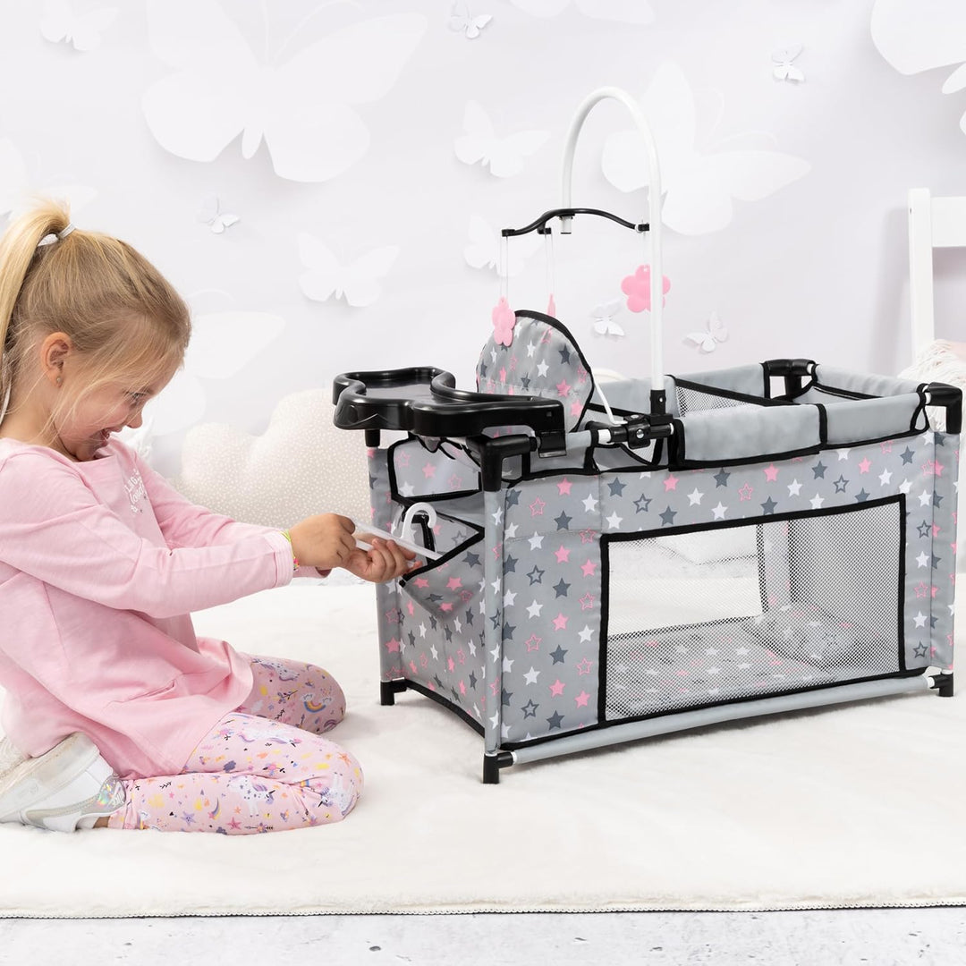 Bayer Design 62607AA Puppenbett mit Schrank, Sitz, Mobile, Ablage, Bettdecke, Kissen, Puppenzubehör