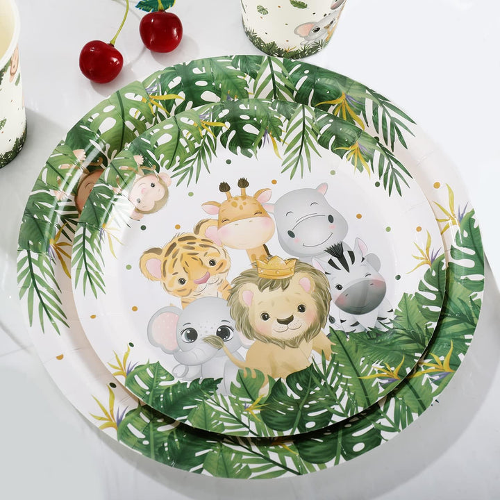 Dschungel Safari Partygeschirr Set,Junge Einweggeschirr Set 100 Stück Papier Teller Tassen Serviette