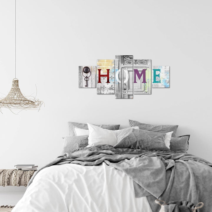 Runa Art Wandbilder Home Vintage 5 Teilig Bild auf Vlies Leinwand Deko Wohnzimmer Steinwand Grau Bun