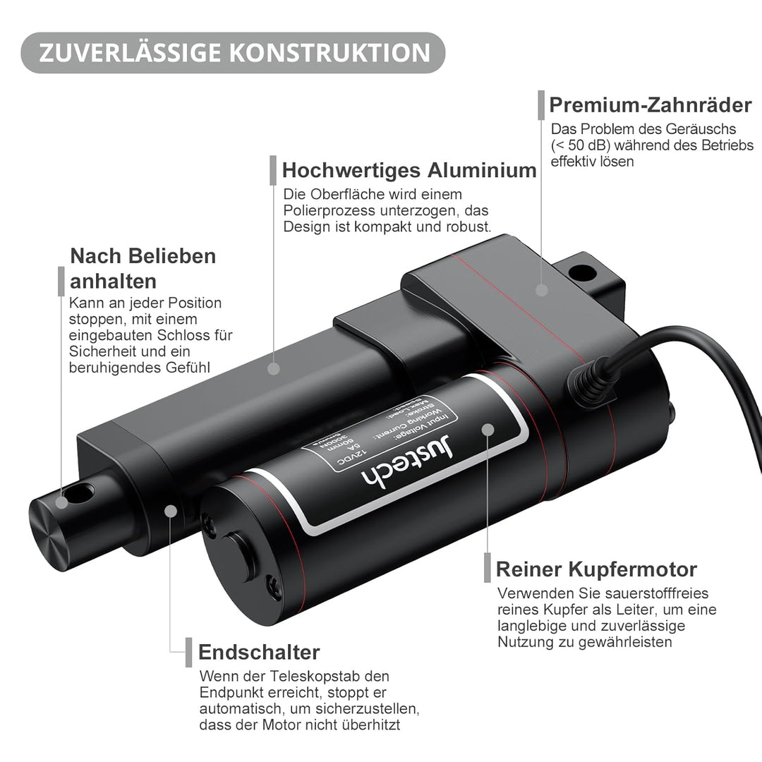 Justech Linear Actuator 50mm Linearantrieb 3000N/660LBS IP65 5mm/s Motor Lineartechnik Aktuatoren Li