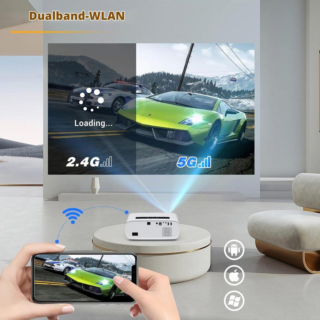 5G WiFi Beamer- 12000 Lux Native 1080P Beamer Full HD Heimkino Video Beamer 4K, Bluetooth Beamer WLA