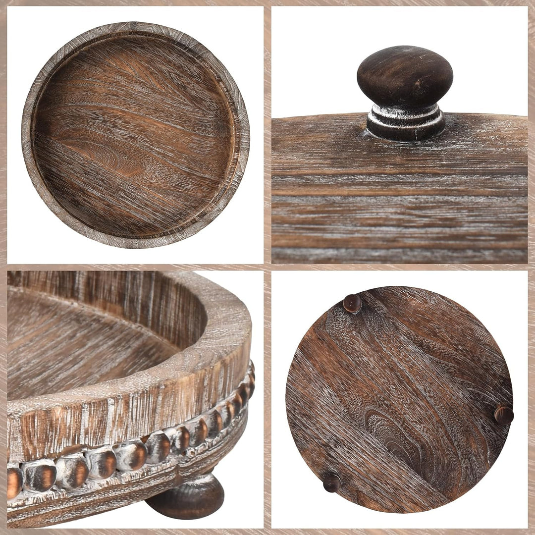 Tablett aus Holz, Vintage Dekoteller dekoratives Tablett im Bauernhausstil, 30cm Rund Holztablett Ta