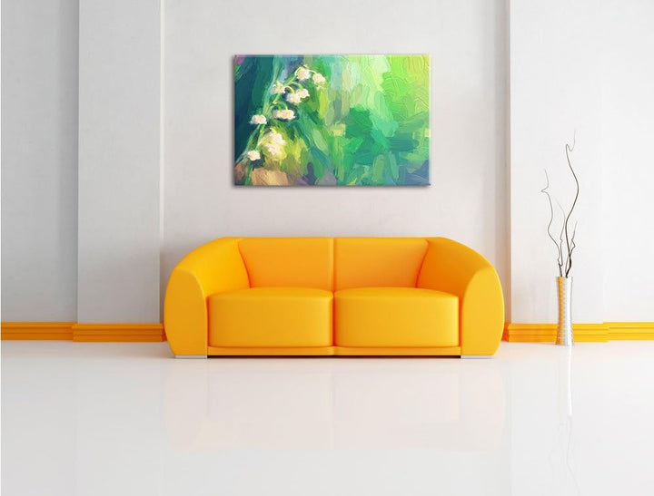 Pixxprint Blühende Maiglöckchen Kunst Pinsel Effekt, Format: 100x70 auf Leinwand, 100x70