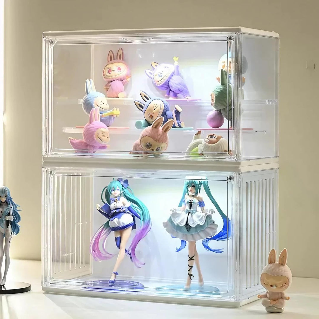 Acryl Vitrine mit LED, Schaukasten Klein mit Tür, Setzkasten mit Scheibe, Acrylbox Transparent für A