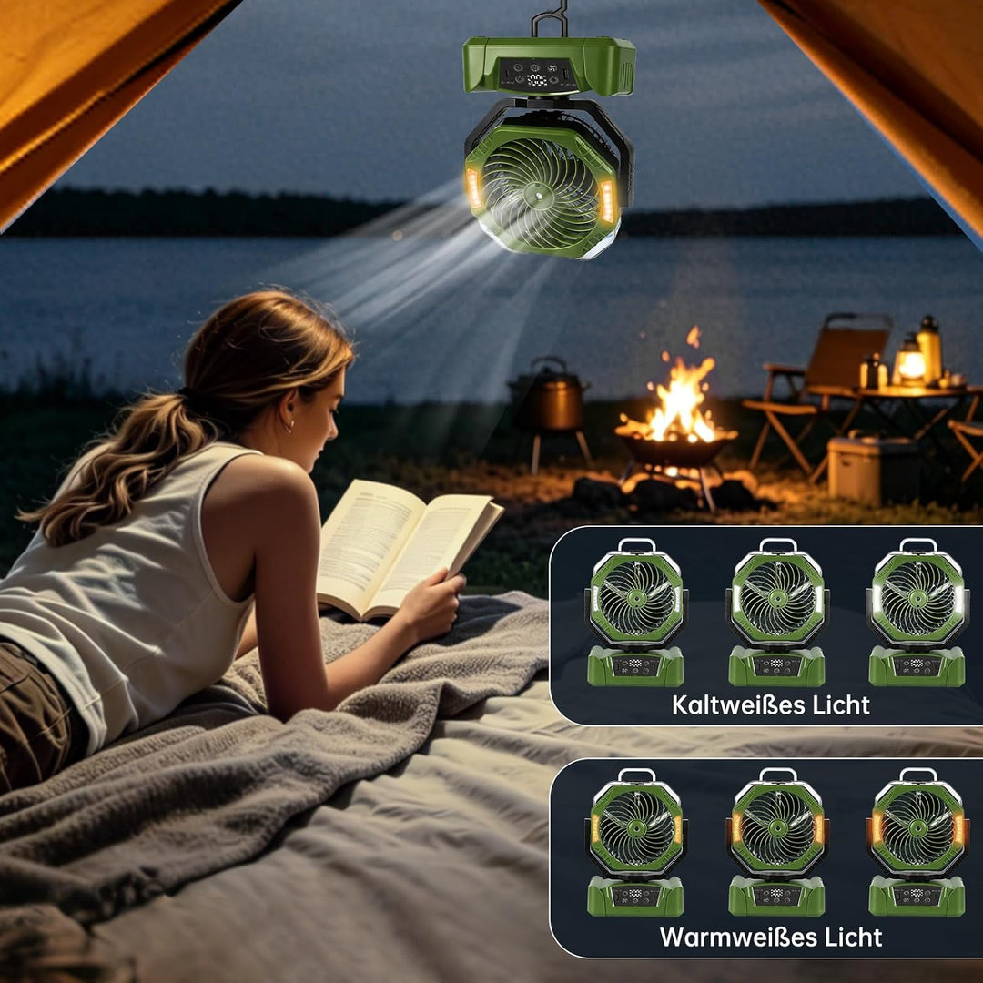 JONRRYIN Camping Ventilator, 20000mAh Akku Ventilator mit Sprühfunktion &amp; USB, Tischventilator mit 3