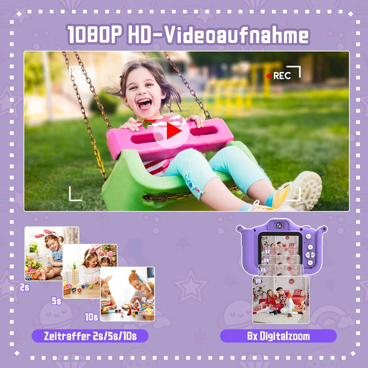 Kinderkamera，Digitalkamera für Kinder mit 2.0” Display, HD (1080P), stossfest, ideal für Jungen und