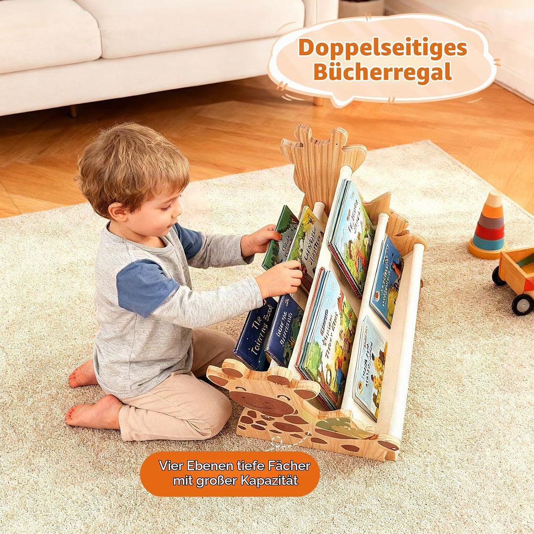 Bücherregal Kinder, Montessori Kinder Buchständer aus Holz mit 4 Ablagen, Kinderregal für Buchaufbew
