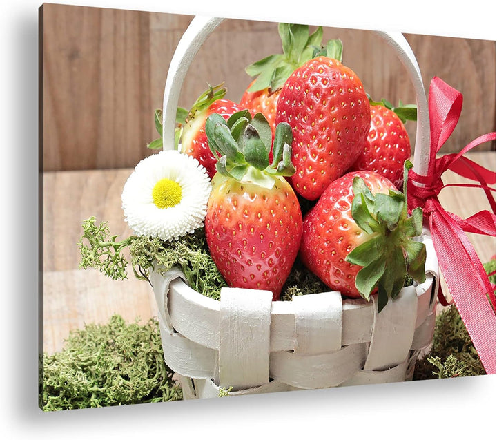 deyoli reife Erdbeeren Format: 80x60 als Leinwand, Motiv fertig gerahmt auf Echtholzrahmen, Hochwert