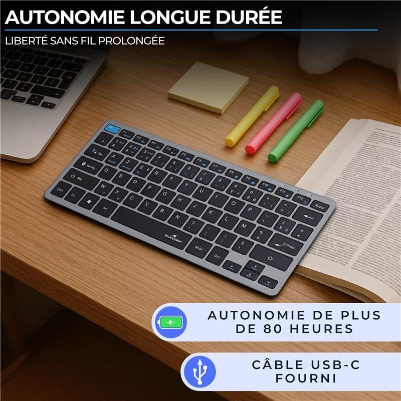 Bluestork - Set Mini V2 kabellose Tastatur Maus wiederaufladbar – kabellose AZERTY-Tastatur, kompakt