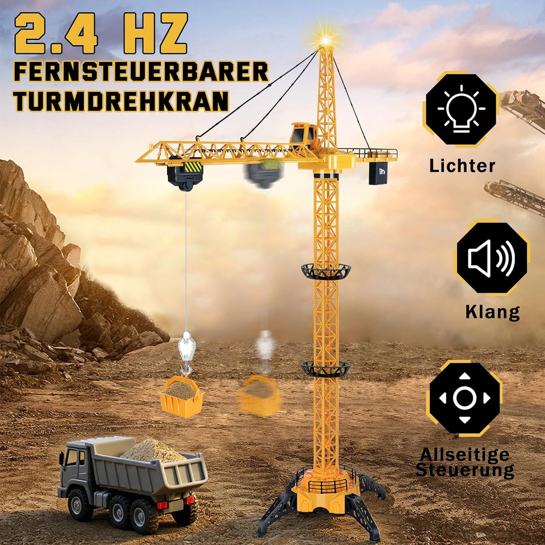 JONRRYIN Ferngesteuerte Turmkran, 128 cm hohe 2,4 Hz Turmdrehkran, 6 Kanäle Tower Crane Elektrisch,