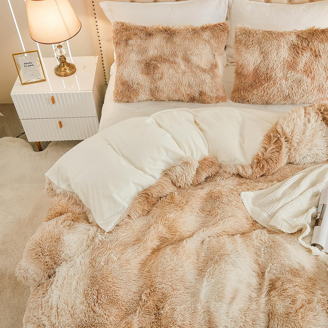 EMME Plüsch Bettwäsche Set 200x200cm Biber Flauschige Bettdecke Set für Bett Shaggy und Plüsch weich