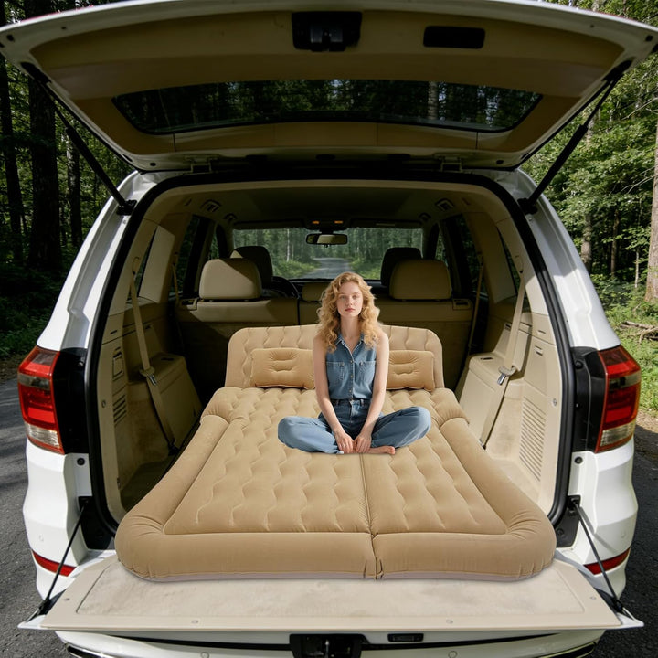 SUV Luftmatratze Selbstaufblasend mit Integrierter Pumpe, Tragbare Dickere Beflockung Autobett mit K