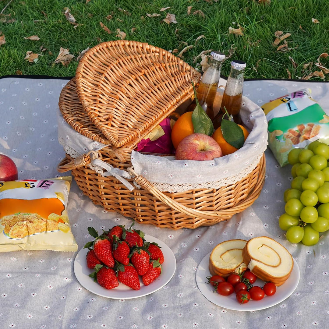 Happypicnic Picknickkorb aus Weidengeflecht mit Griff, 38,1 cm grosser, leerer Picknickkorb mit Deck