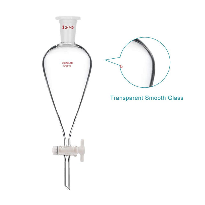StonyLab 500 ml Trichter aus Borosilikatglas, Separatory Funnel, Schwerwandig Konisch mit 24/40 Gele