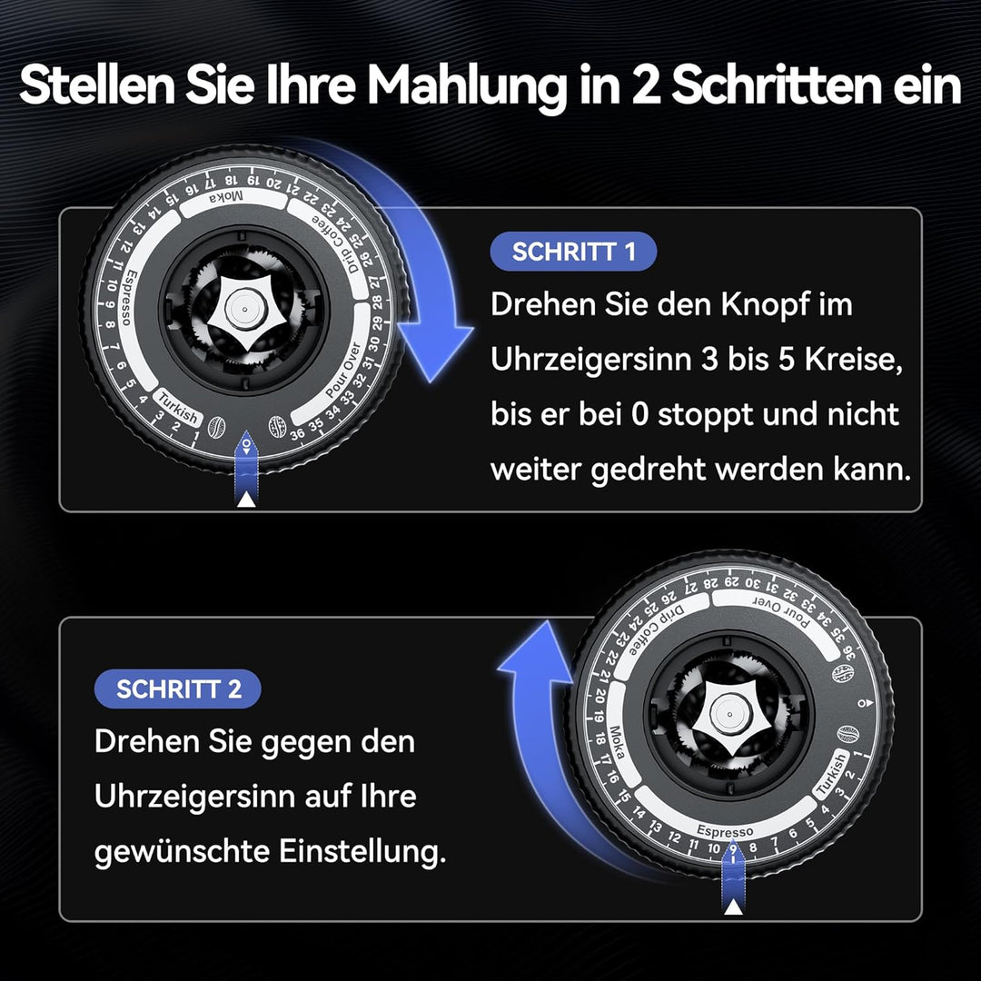 HIBREW G5 Kaffeemühle Kegelmahlwerk, Espressomühle, Einzelbehälter, Aluminiumgehäuse, 36 einstellbar