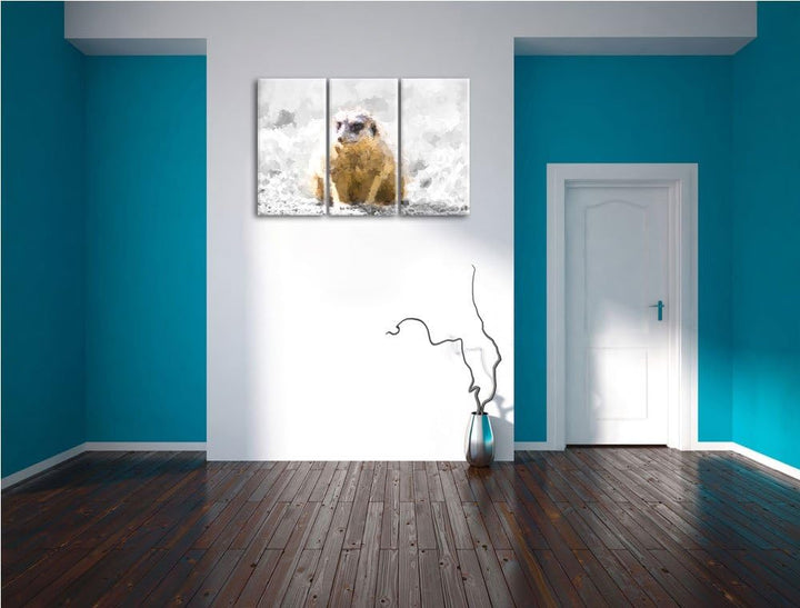 schüchternes Erdmännchen schwarz/weiss Deluxe 3-Teiler Leinwandbild 120x80 Bild auf Leinwand, XXL ri