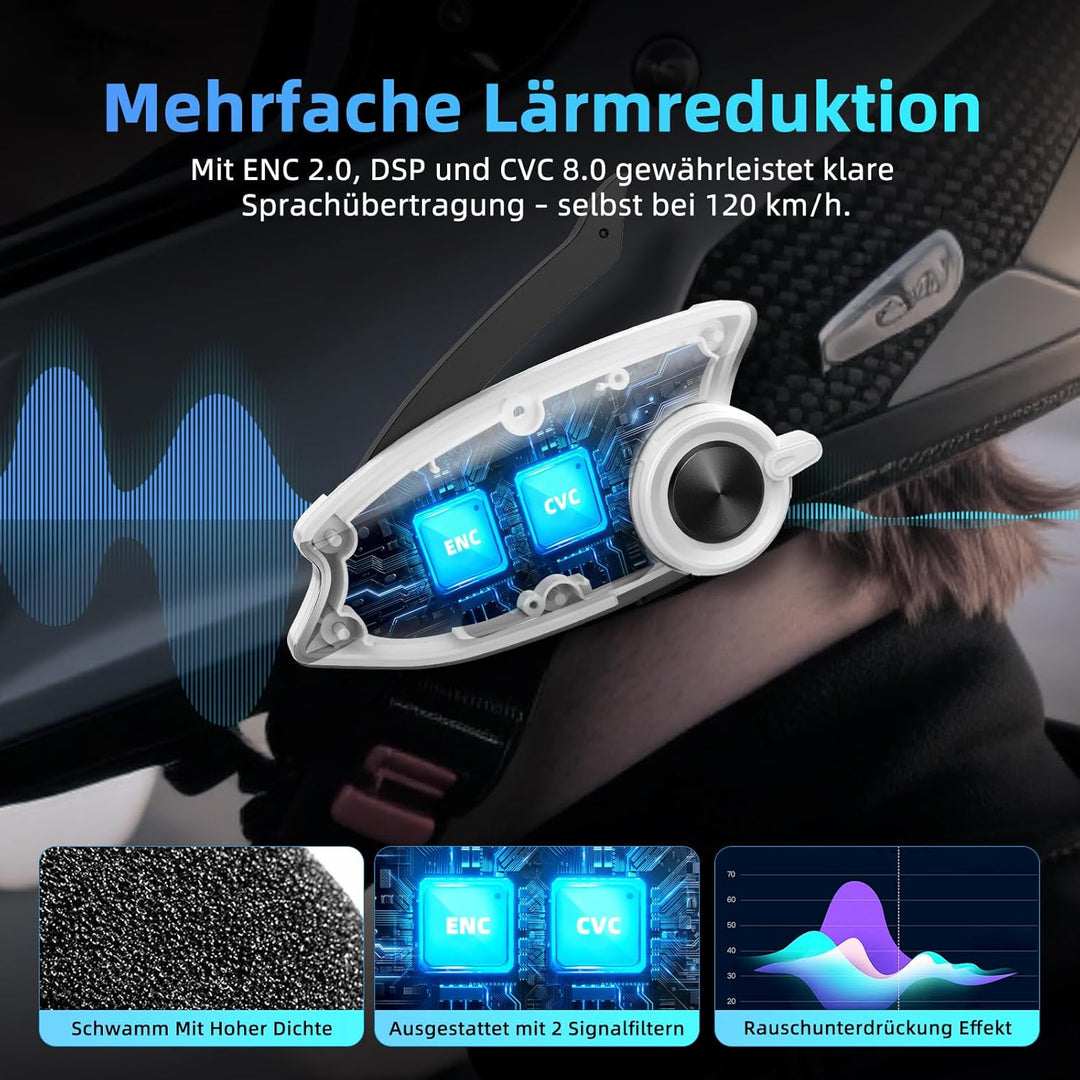 X6S Motorrad Intercom,integriertem Mesh Intercom System, Dual-Chip für Audio-Multitasking Kopfhörer,
