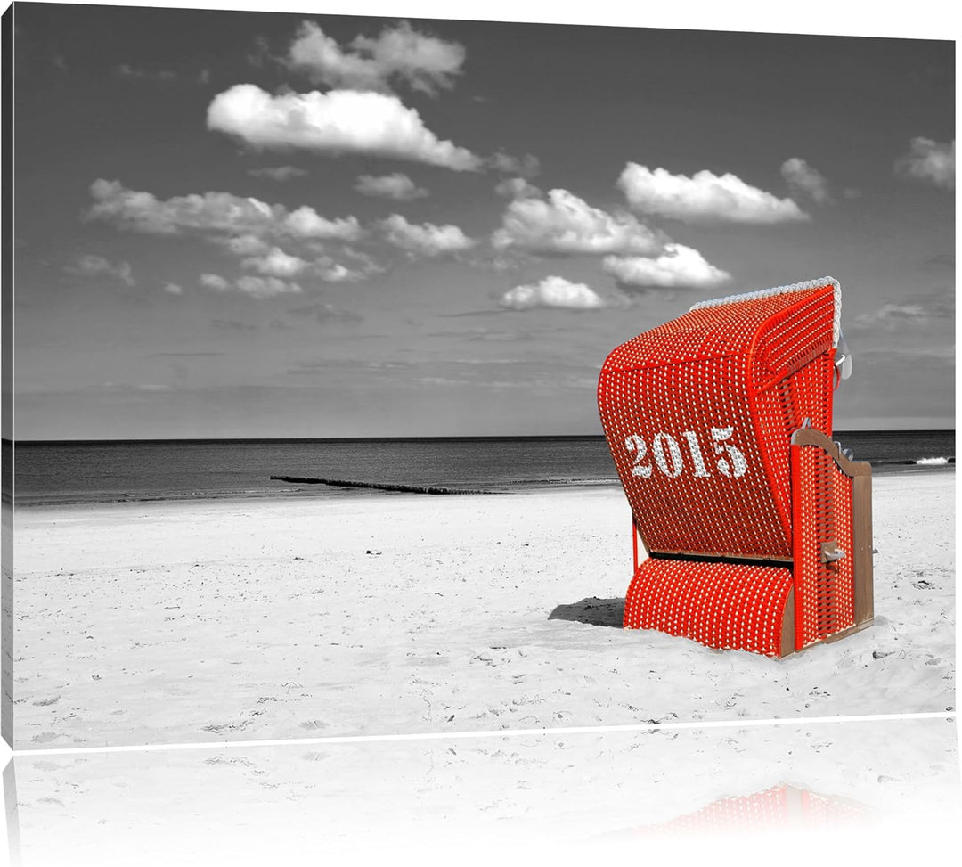 Pixxprint Strandkorb an der Nordsee 100x70cm Leinwandbild Wandbild Kunstdruck, 100x70