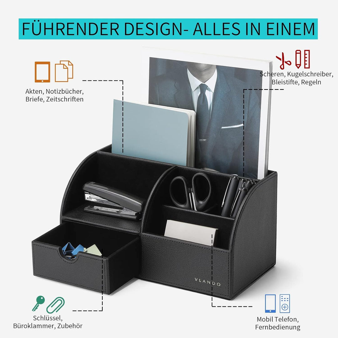 Vlando Schreibtisch-Organizer mit Schublade, Leder, Büro, Schreibwaren, Schreibtisch-Organizer, mult