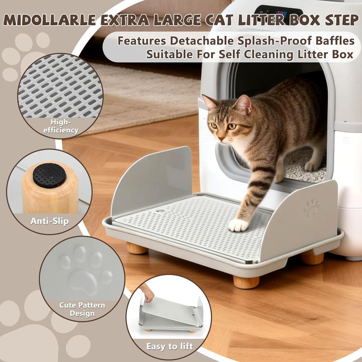 Katzenstreu Rampe mit Filterfunktion - rutschfeste Katzentoilettenstufe mit 4cm Hohe Holzfüsse - Kat