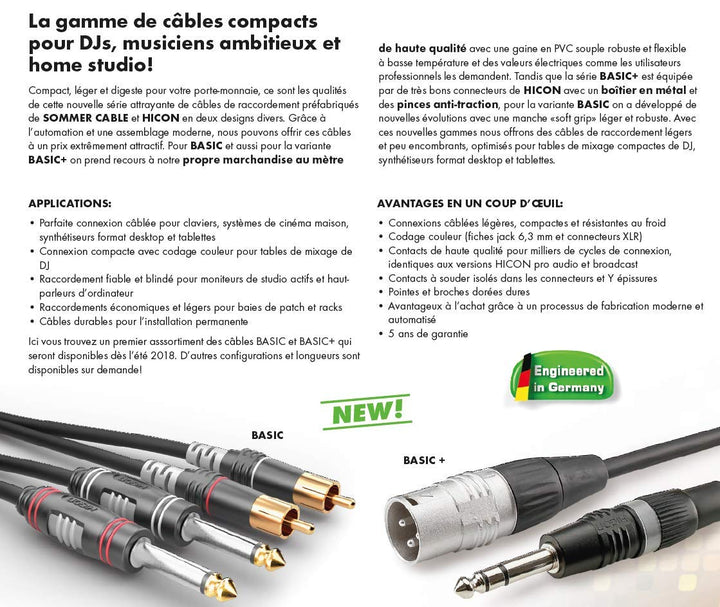 Sommer Cable Basic HBA-62C2 / 2 x 6,3mm Klinke mono Hicon - 2 x RCA/Cinch Hicon (0,3m) 0.30 m, 0.30