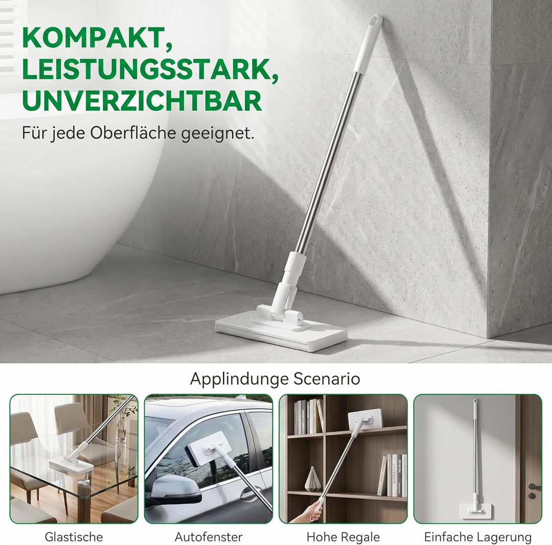 Wischmopp mit Druck Klemm System, Waschmopp Mit 10 Wiederverwendbaren Mikrofasertüchern Ohne Waschen