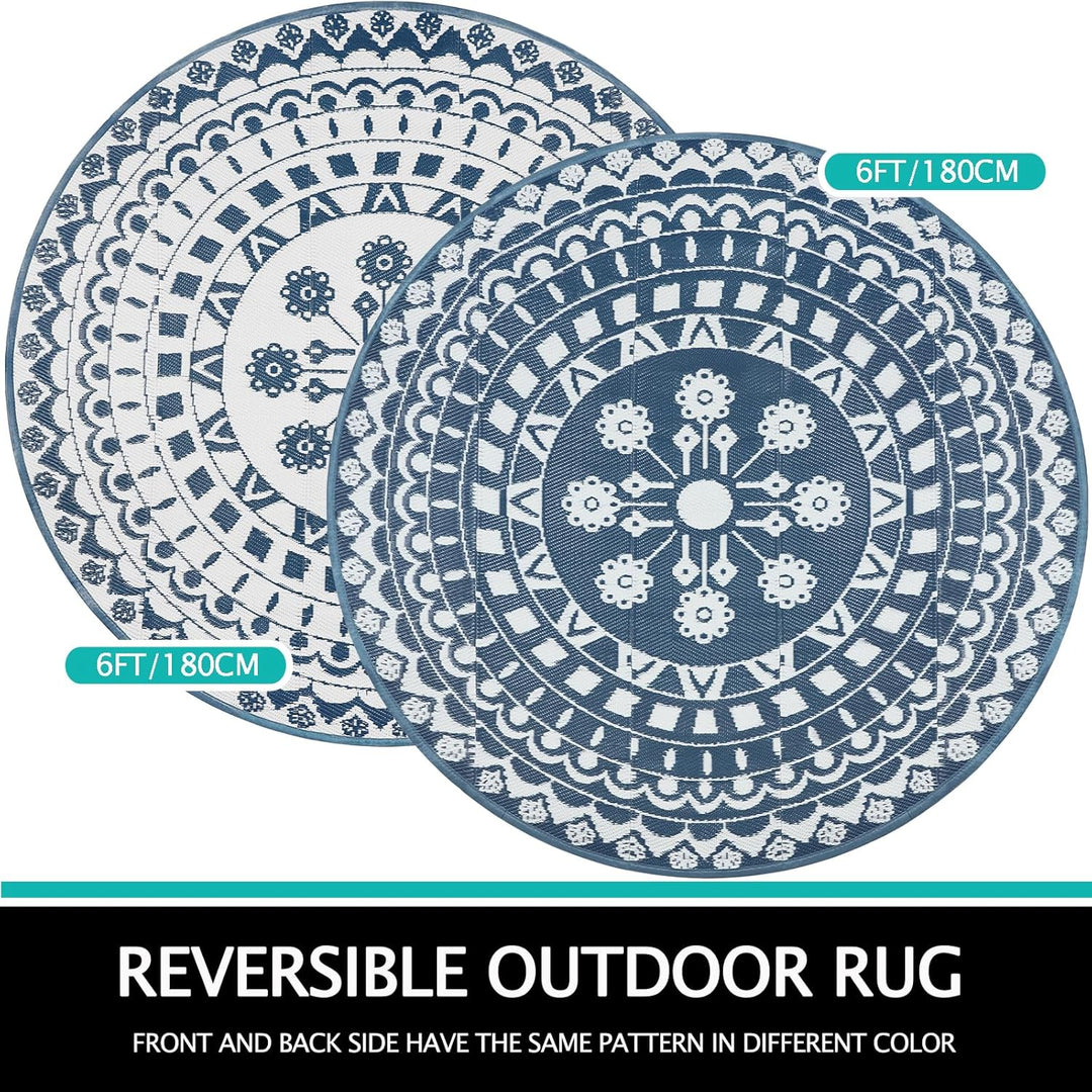 Capslpad Outdoor Teppich Rund 180 cm, Wetterfest Vorzeltteppich Camping Teppiche, Kunststoff Picknic