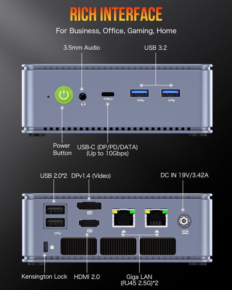 GMKtec Mini PC M5 Pro Dual NIC 2.5G Desktop Computer mit Win 11 Pro, AMD Ryzen 7 5700U (8C/16T 4.30G