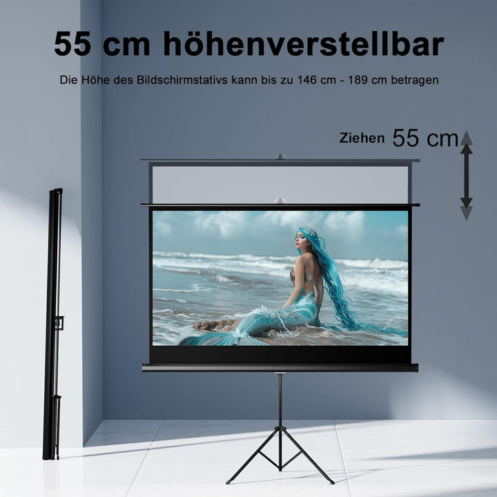 VISULAPEX 60" Leinwand Beamer mit Stativ, 16:9 4K HD Projektor Leinwand 160°Betrachtungswinkel Einst