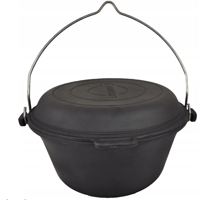 Ungarischer Kessel Gusseisen Dutch Oven Dreibein Deckel Feuertopf mit Pfanne Dreifuss 9 L