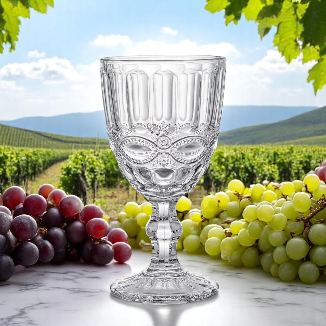 GMMH Vintage 6er-Set Farbige Weingläser Trinkgläser mit Prägung (Schleife/Klar/250 ml) Hochzeitsgläs