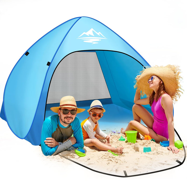 Strandmuschel Pop Up Strandzelt 3-4 Personen, Pop Up Strandmuschel mit Reissverschlusstür UV-Schutz