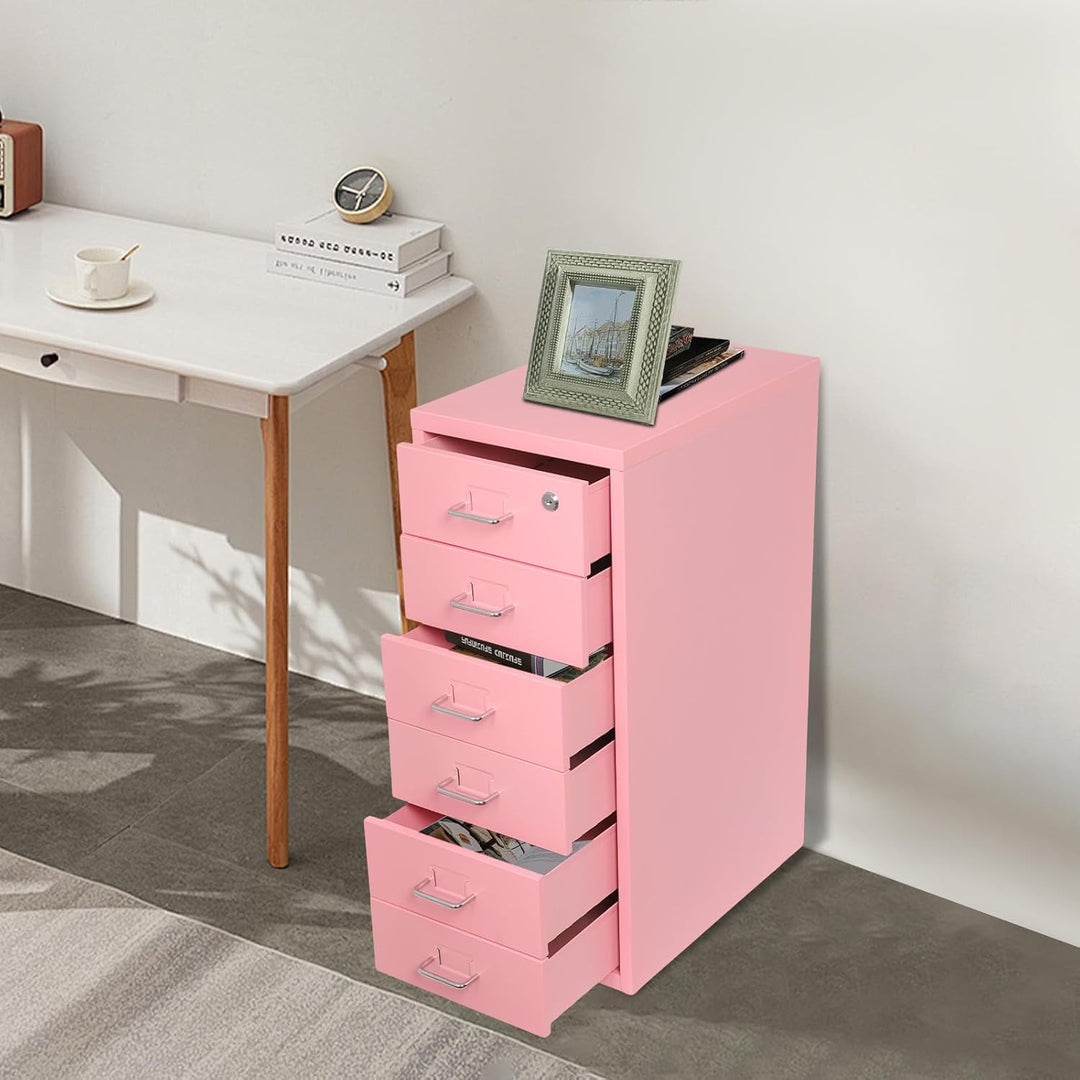 Aktenschrank Büroschrank mit 6 Schubladen(8-10kg Tragkraft pro Ebene),28x41x69cm Rollcontainer Schub