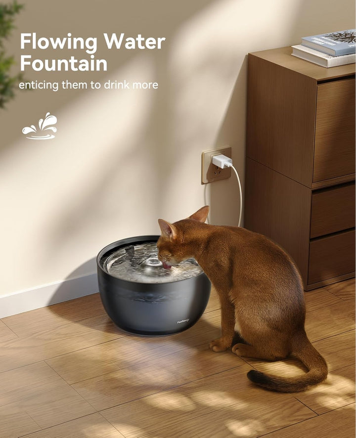 FEELNEEDY Trinkbrunnen für Katzen - 3L Katzenbrunnen Leise mit Aktivkohlefilter - Trinkschale aus Ed
