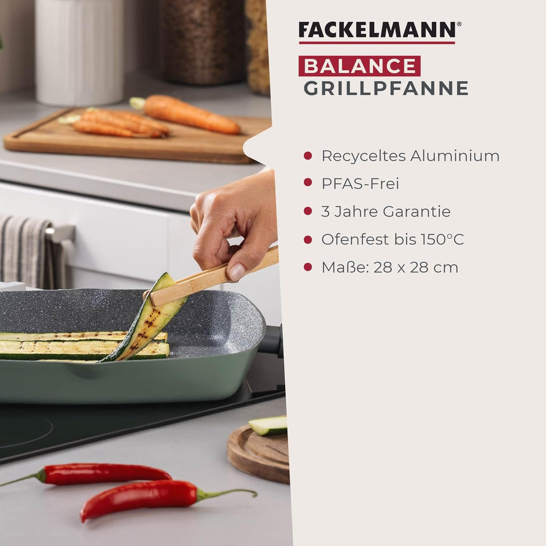 Fackelmann Balance Keramik-Grillpfanne 28 x 28 cm – Recyceltes Aluminium, ergonomischer Griff, keram