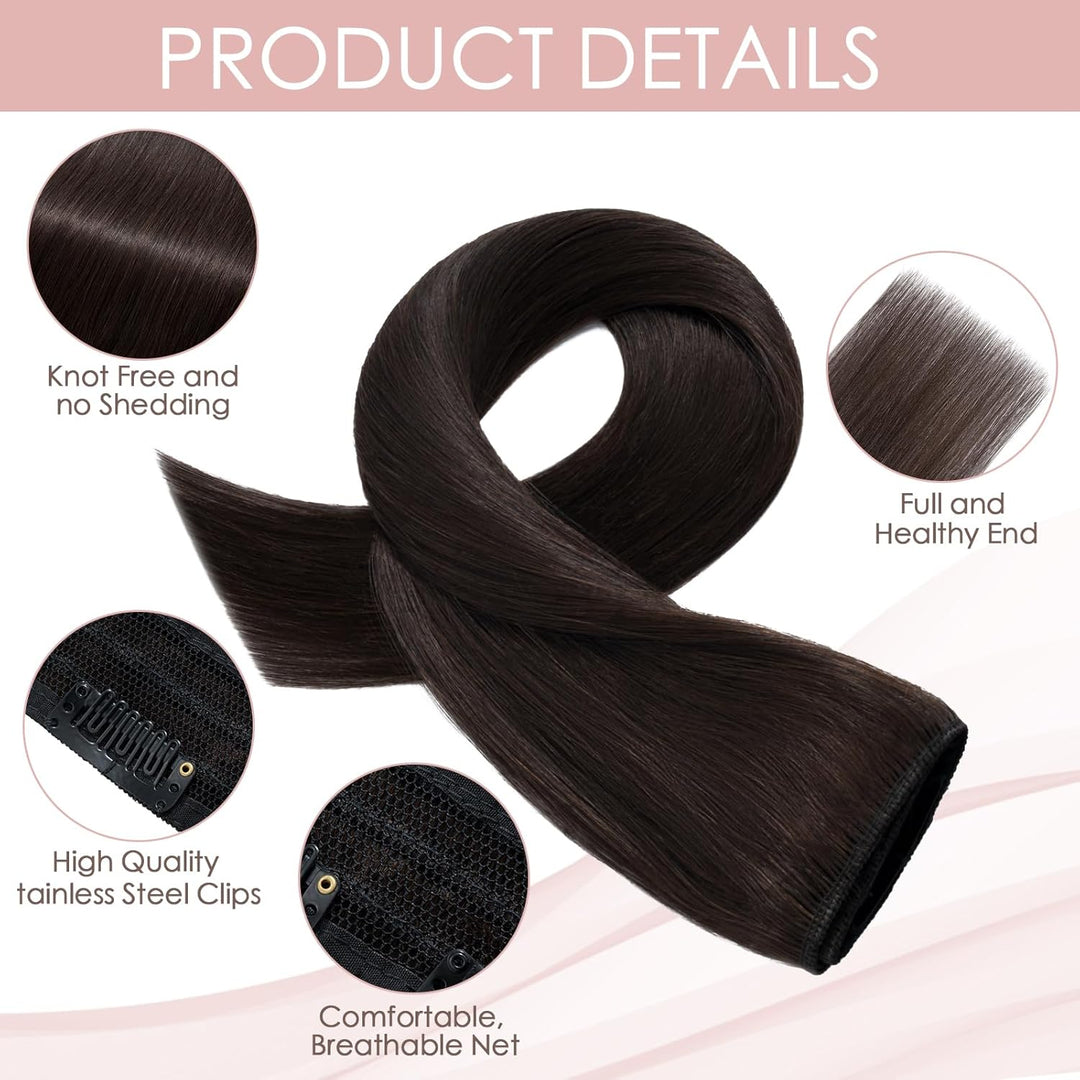 Clip in Extensions Echthaar 1 Piece 5 Clips 7A Human Hair Weich Lang Haarverlängerung Günstig Glatt