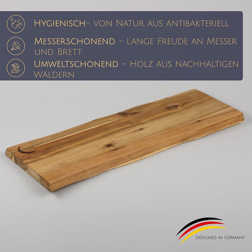 MOON HOME Schneidebrett Mars 2er-Set, hochwertiges Servierbrett aus Akazie/Holz, rustikales Holzbret