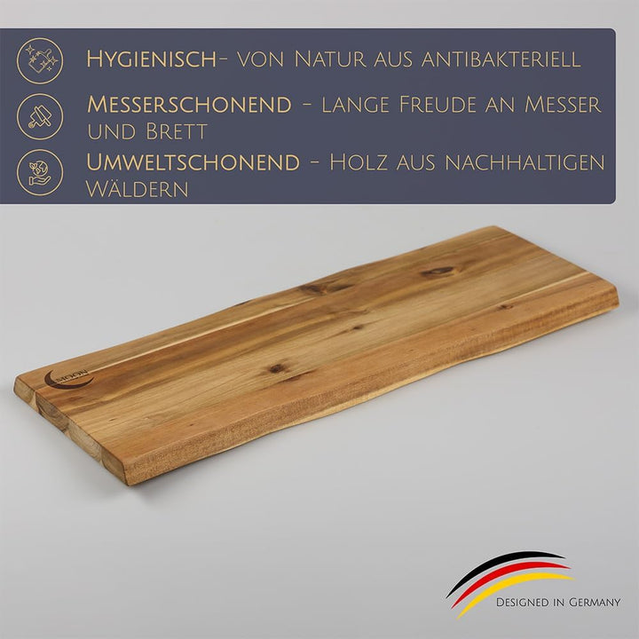 MOON HOME Schneidebrett Mars 2er-Set, hochwertiges Servierbrett aus Akazie/Holz, rustikales Holzbret