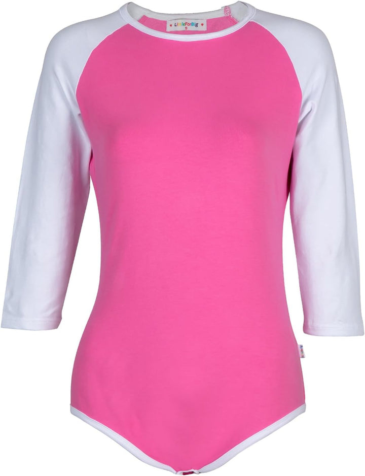 LittleForBig Baumwolle Strampler Onesie Pyjamas Bodysuit -Baseball Raglan Ärmel Rosa XS, Rosa XS