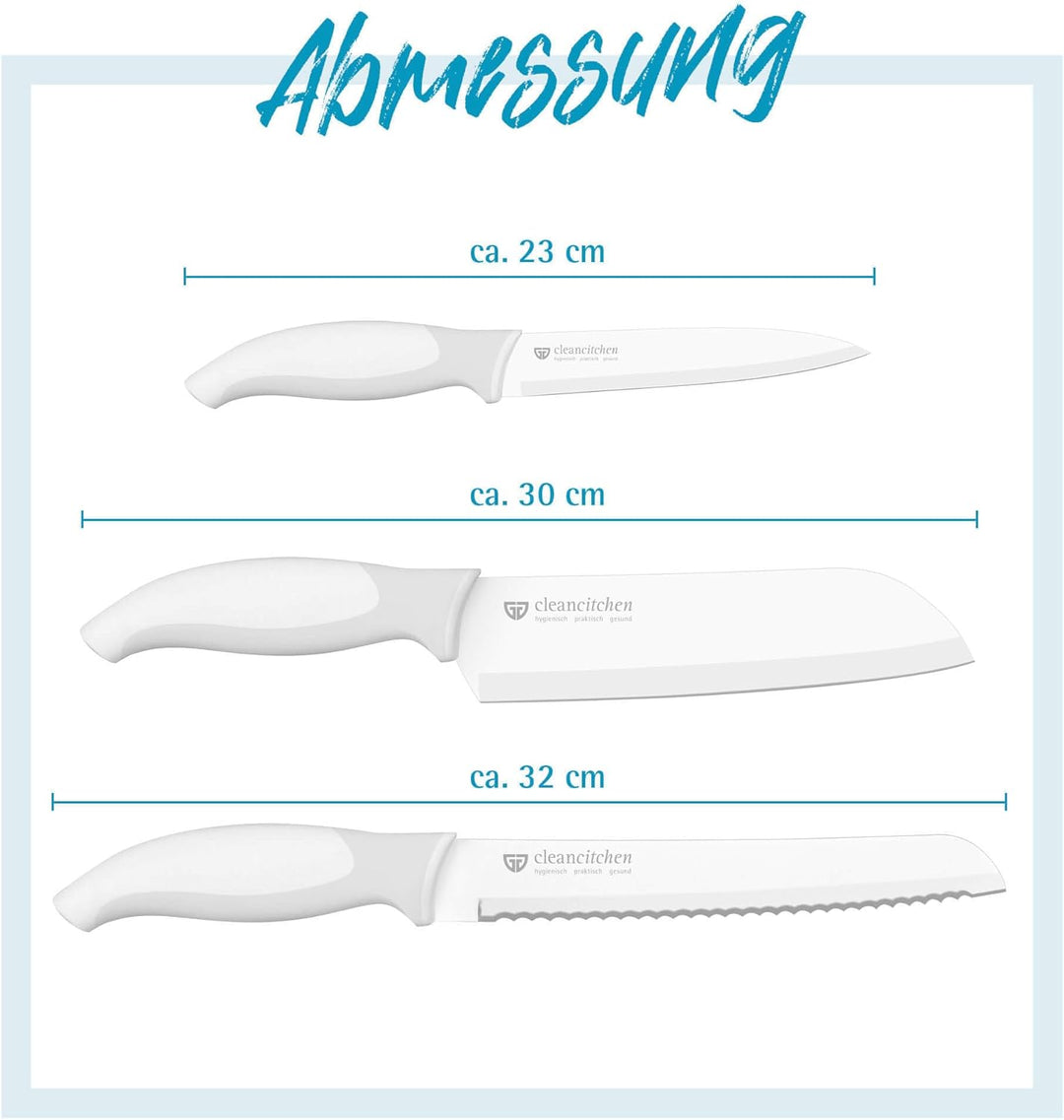 GRÄWE Küchenmesser-Set CleanCitchen 3-teilig,Weiss, Messer, Messerset, Brotmesser, Gemüsemesser, Obs