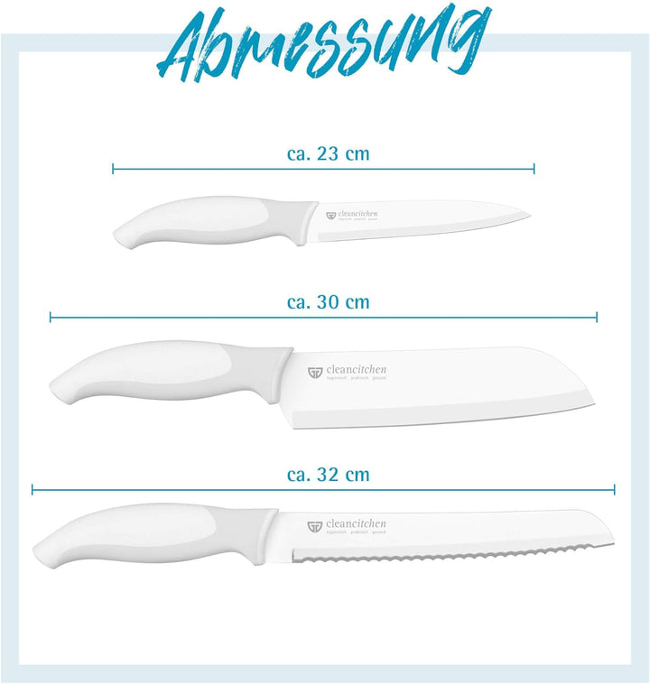 GRÄWE Küchenmesser-Set CleanCitchen 3-teilig,Weiss, Messer, Messerset, Brotmesser, Gemüsemesser, Obs